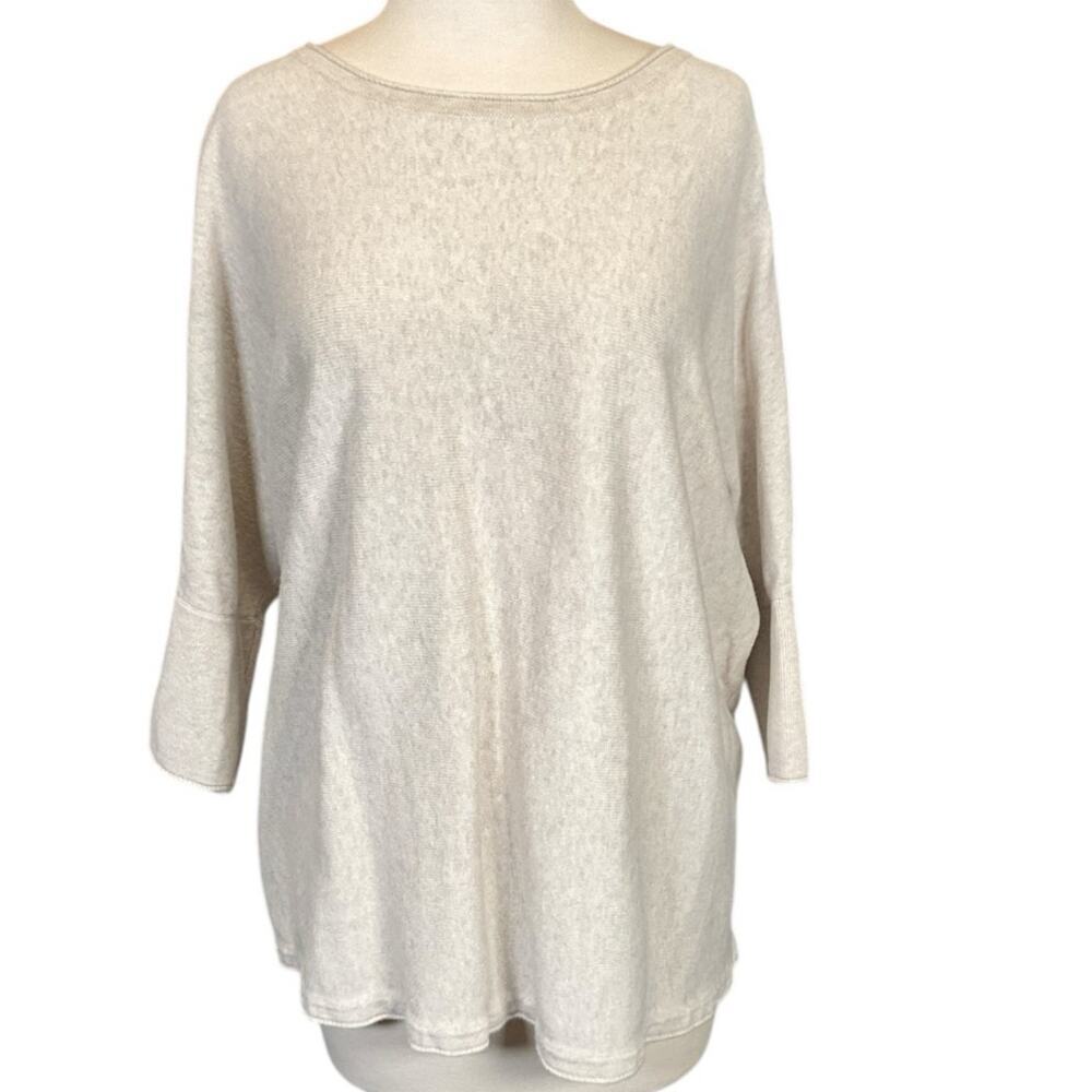 J.Jill 100% Cotton Sweater Heather Gray Size Medium 3/4 Sleeve Boat Neck Casual